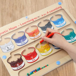 磁性颜色和数字迷宫蒙特梭利精细动作技能玩具男孩女孩 3 岁以上木质配色学习计数幼儿拼图板
