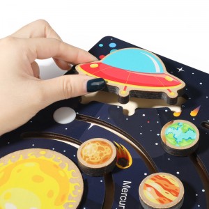 Sistem solar din lemn Slide labirint Joc de masă Space Planet Cognitive Baby Educație timpurie Puzzle din lemn Montessori