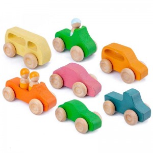 Holzspielzeug Block Worlds Bausteine ​​– Autos mit Steckpuppen |Natur-Spielzeugblock-Sets