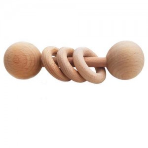Drewniana zabawka dla dziecka grzechotka naturalna, nieobrobiona 3 pierścienie drewniana zabawka gryzak Montessori mała drewniana klasyczna grzechotka dla dzieci
