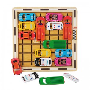 木製早期教育パズルおもちゃ木製車 Huarong Road インテリジェントリバースパーキングおもちゃフォーカス論理的思考数学迷路おもちゃ