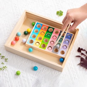 蒙特梭利木制早教益智玩具多色渐变颜色分类珠配对游戏颜色形状识别儿童手眼协调玩具圣诞节生日礼物