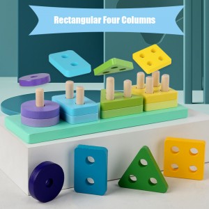 New Montessori Variable Geometry Column Sorting Building Block Toy Wooden Children’s Educational Early Education Fun Color Cognitive Shape Matching Column