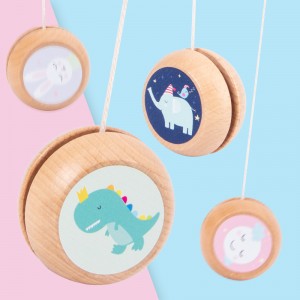 Wooden Fun Yo-Yo Ball Toy Cartoon Patterned Colorful Spinning Yoyo Ball Toy Early Education Puzzle Reaction Training Cute Little Gift with Hand Gifts