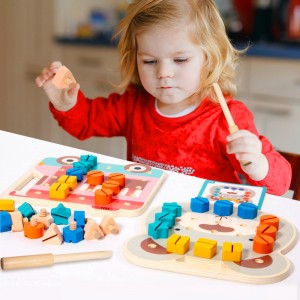 蒙特梭利木制儿童忙碌板玩具七彩趣味螺丝螺母拼图板形状颜色认知早教益智玩具