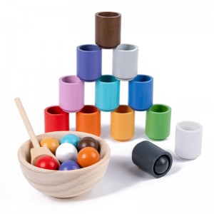 Piłki w kubkach Zabawka Montessori Wczesna edukacja Drewniana gra w dopasowywanie kolorów Zabawka dla malucha Sortowanie kolorów Drewniana gra w sortowanie do nauki Sortowanie i liczenie kolorów
