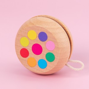 Lustiges Jojo-Ballspielzeug aus Holz mit Cartoon-Muster, bunt, drehendes Jojo-Ballspielzeug, Früherziehung, Puzzle, Reaktionstraining, süßes kleines Geschenk mit Handgeschenken