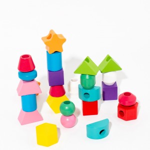 2 w 1 Drewniane zabawki do układania w stosy Drewniane koraliki do sznurowania Montessori Drewniane zabawki Sorter kształtów Klocki Przewlekanie zabawek z kartami Edukacyjne prezenty edukacyjne dla dzieci Małe dzieci 3 4 5+ lat