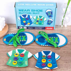 Educație timpurie din lemn pentru copii Jucării puzzle distracție Interacțiune părinte-copil Îmbrăcăminte versatilă Sforghie șireturi pantofi Jucării cu butoane Capacitate practică Exercițiu de coordonare a ochilor